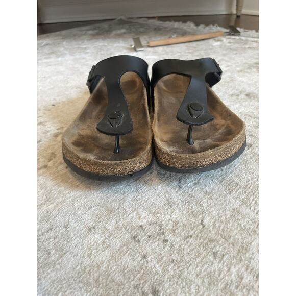 Birkenstock Size 39 Gizeh Birko Flor Sandals Black Leather Buckle Preloved - Picture 4 of 8